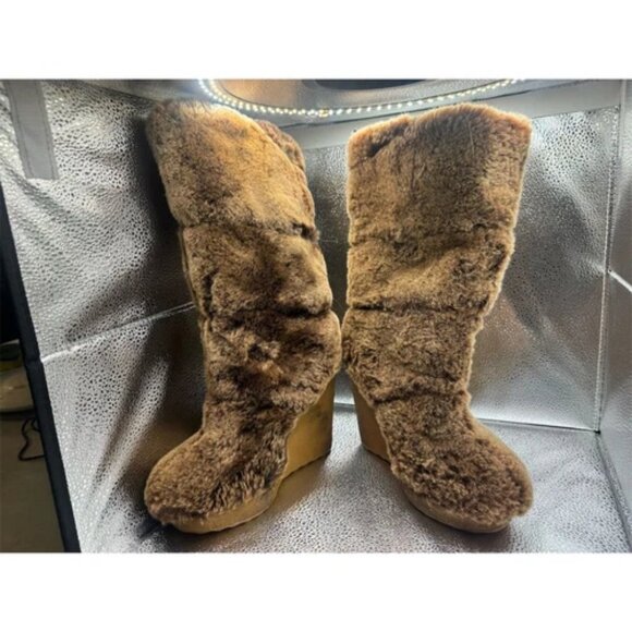 Tory Burch Women's Kiki Shearling Wedge‎ Boots Brown Size 7 Winter - Picture 2 of 8